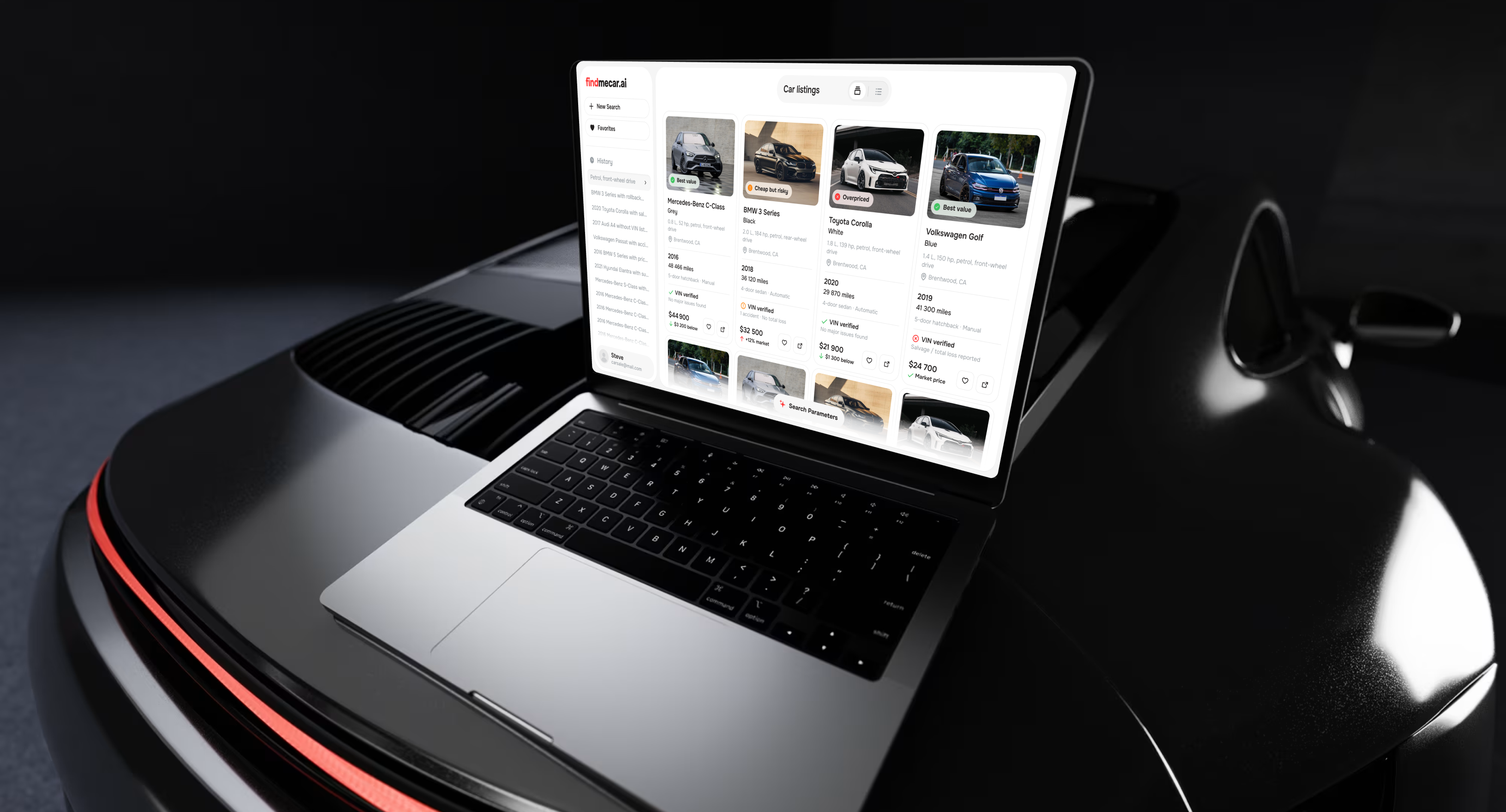 FindMeCar на экране ноутбука